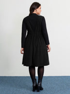 Corduroy Stretchy Waist V-Neck Midi Dress