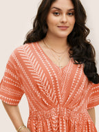 Solid Geometric Dolman Sleeve Pocket Shirred Split Hem Dress