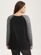 Heather Patchwork Button Detail Stretchy T-Shirt