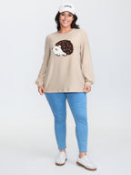 Towel Embroidered Cozy Animal Print Sweatshirt