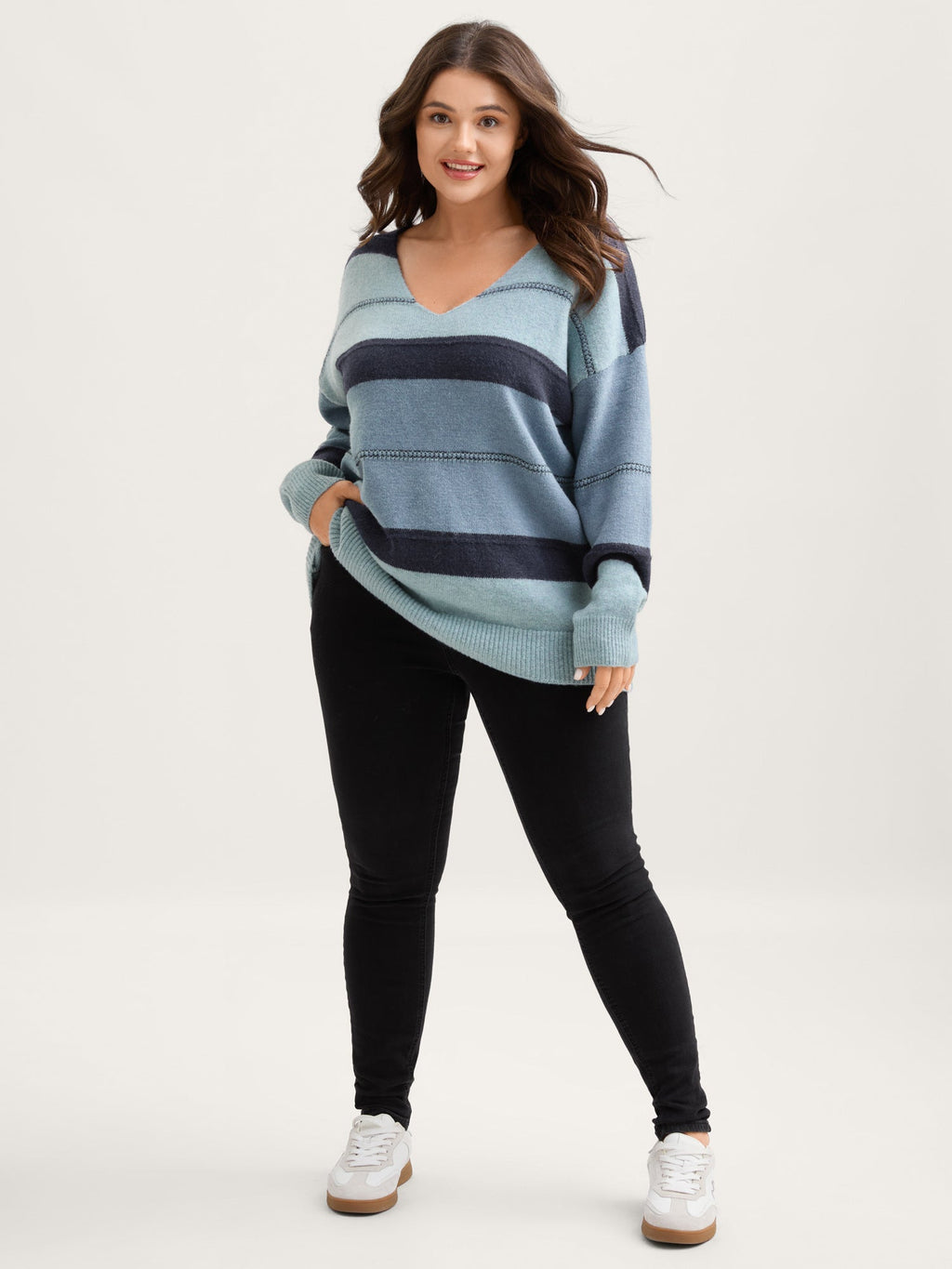 Striped Print Color Contrast Pullover