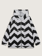 Wavy Stripe Skull Embroidery Zipper Hoodie