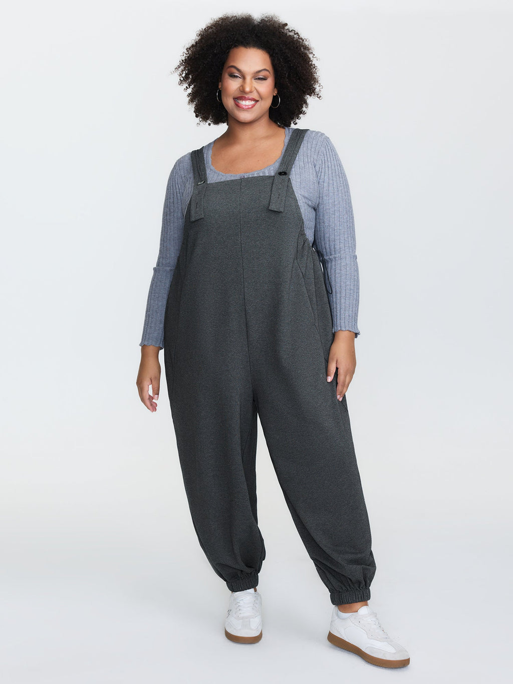Stretchy Solid Adjustable Overall Jumpsuit