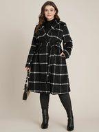 Plaid Lapel Collar Belted Pocket Coat