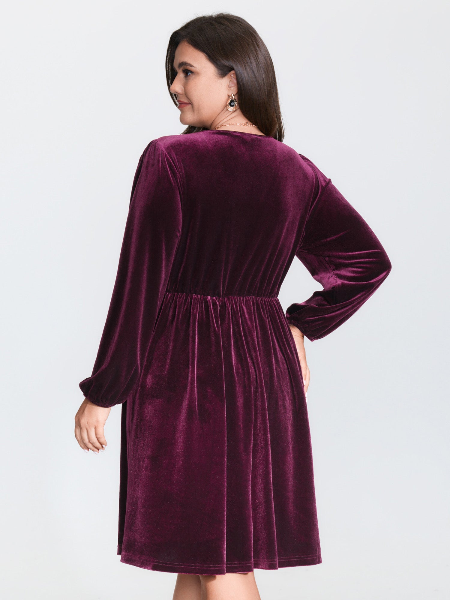 Velvet Lace Trim Stretchy Waist Midi Dress