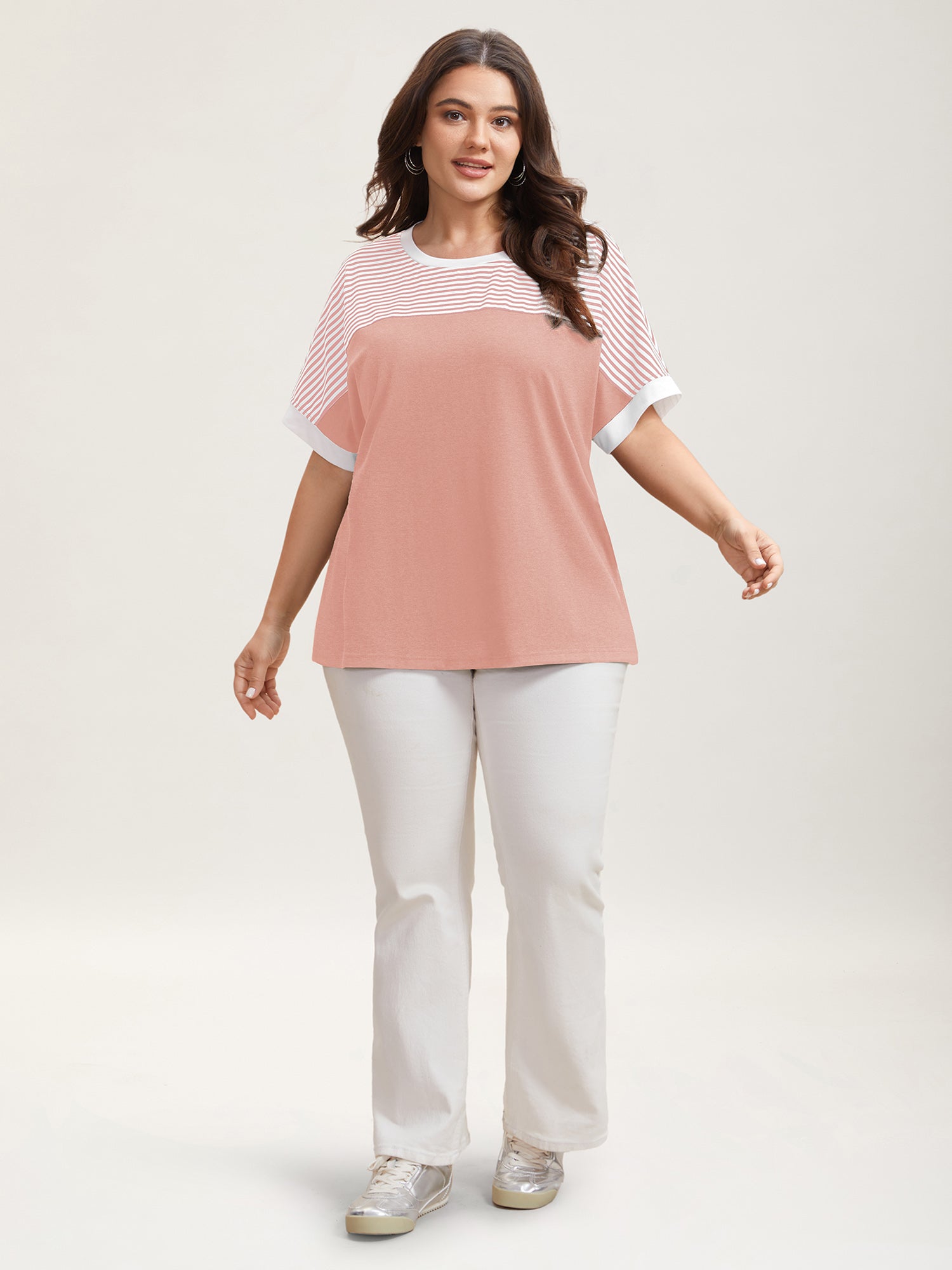 Solid and Striped Contrast Hem T-Shirt