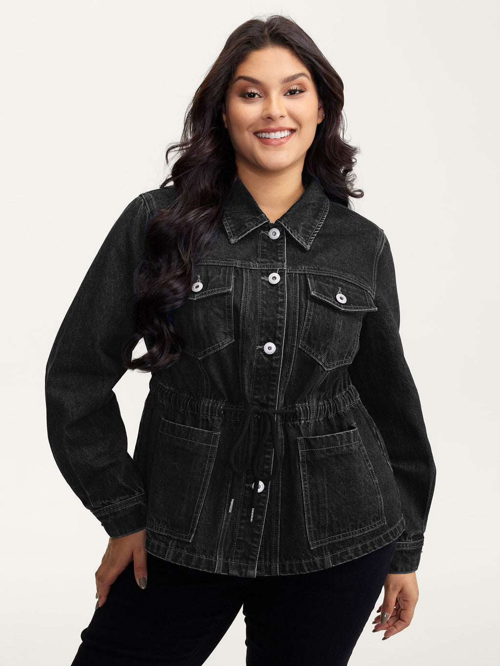 Supersoft Stretchy Waist Button-Down Denim Jacket