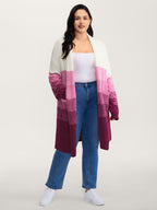 Colorblock Textured Folded Collar Knit Cardigan