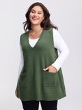 A-Line Pockets V-Neck Pullover