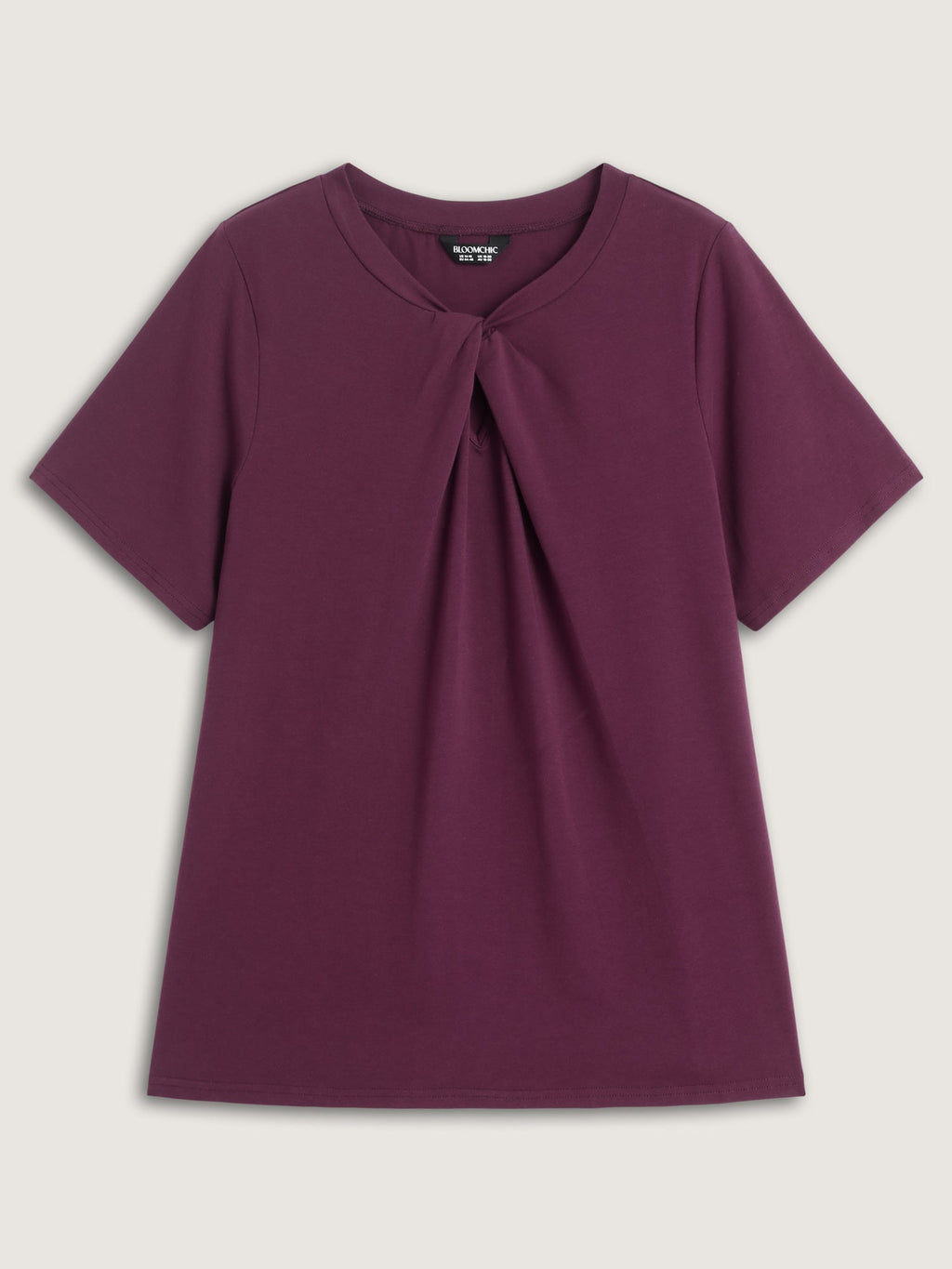 Knotted Cut-Out Neckline Solid T-Shirt