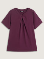 Knotted Cut-Out Neckline Solid T-Shirt