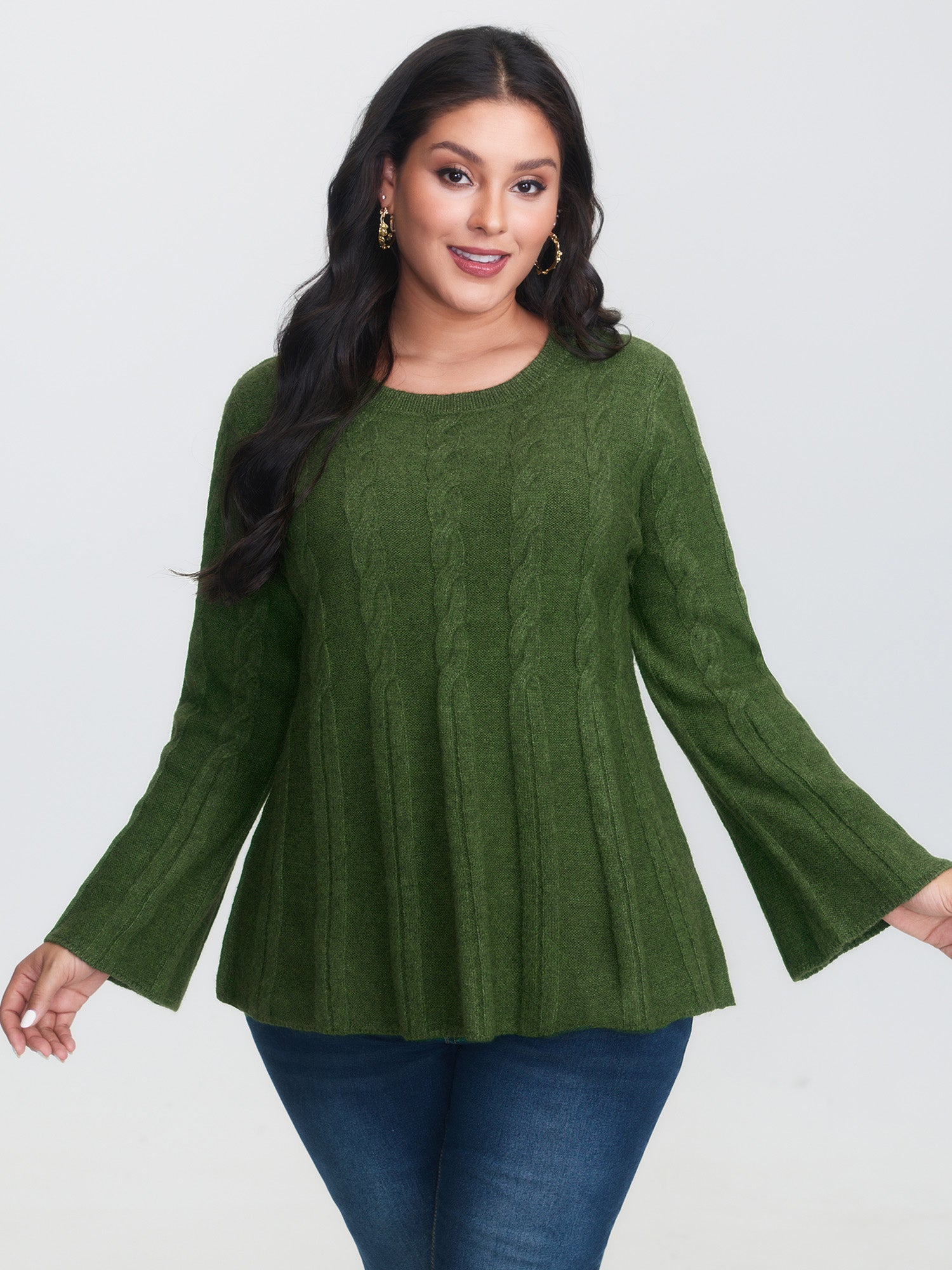 Textured Flared Sleeve A-Line Pullover