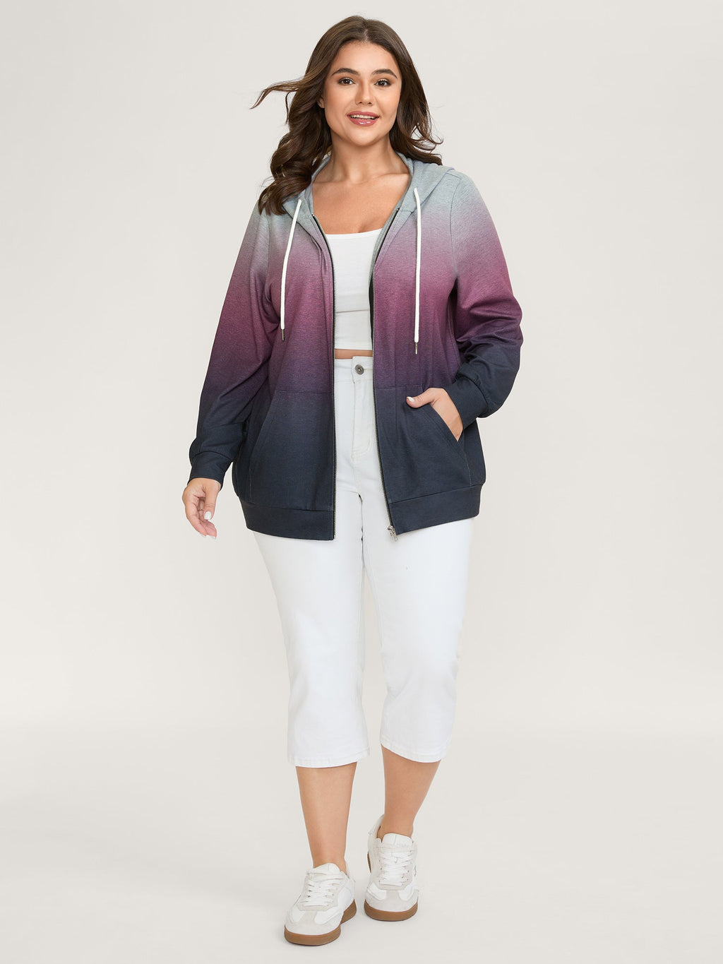 Ombre Gradient Zipper Front Jacket