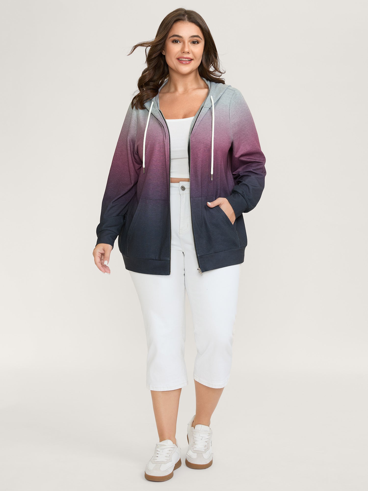 Ombre Gradient Zipper Front Jacket