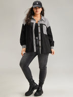 Houndstooth Patchwork Pocket Button Through Corduroy Coat