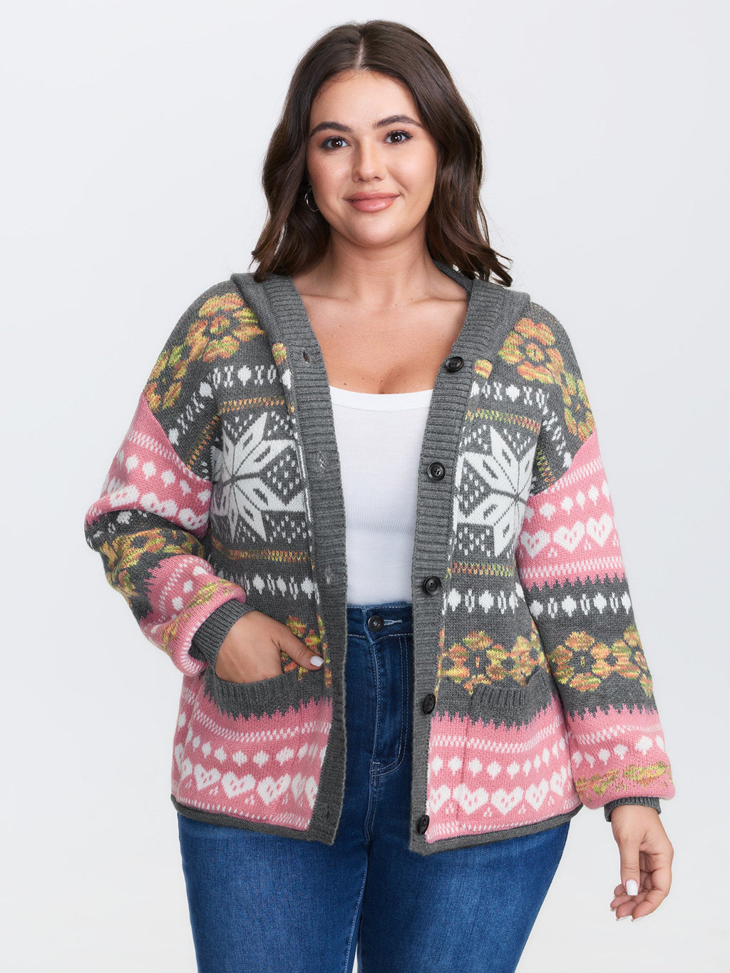 Fair-Isle Pattern Jacquard Knit Cardigan