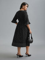 Crew Neck Polka Dot Waist Cinched Dress