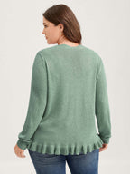 Supersoft Textured Floral Button Ruffled Hem Knit Cardigan