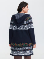 Boho Print Jacquard Hooded Knit Cardigan