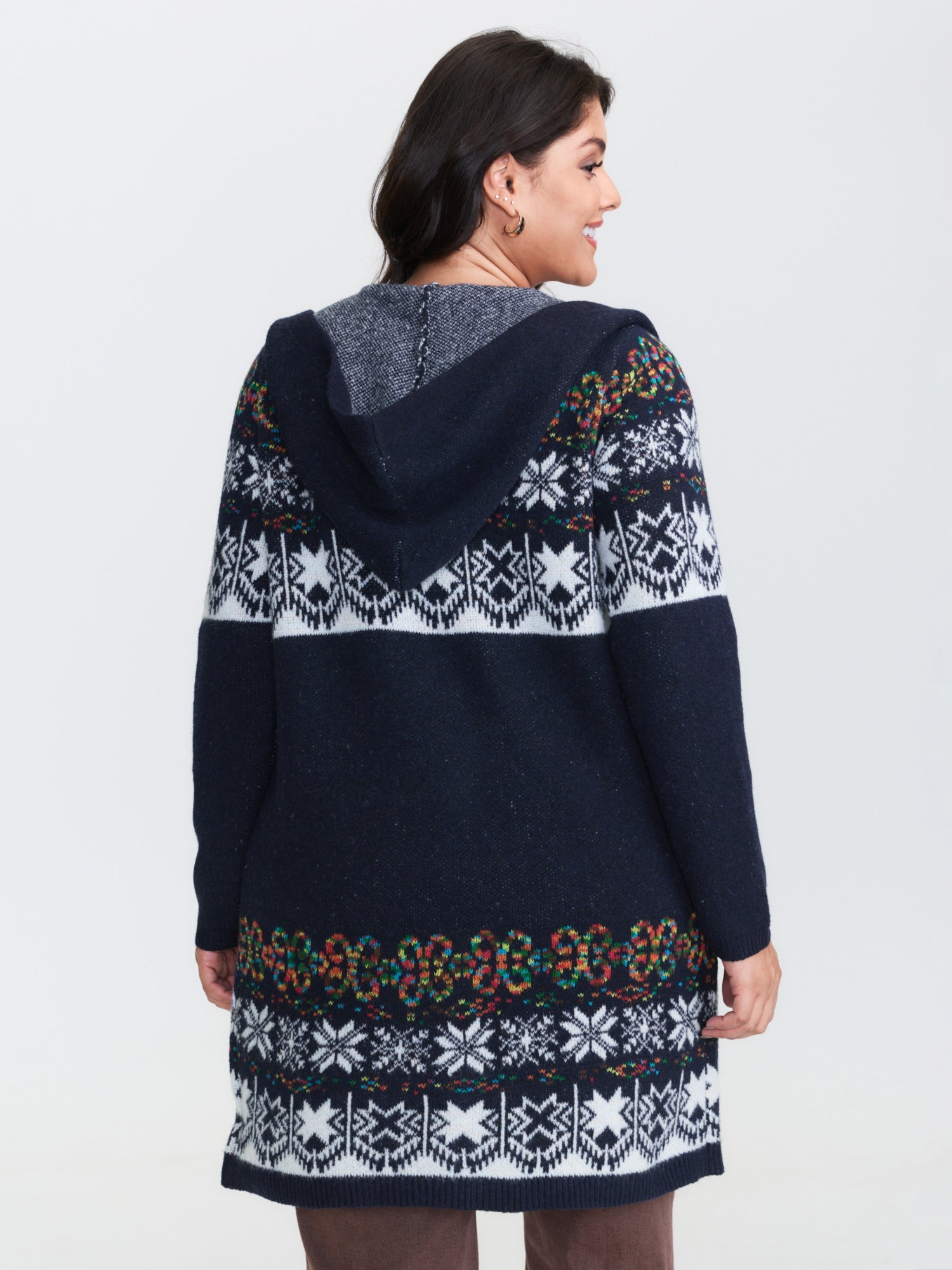 Boho Print Jacquard Hooded Knit Cardigan