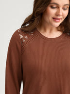 Waffle Spliced Floral Lace Sweatshirt