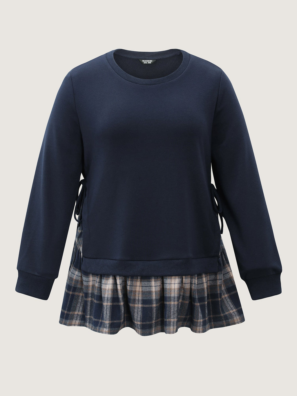 Plaid Pattern Layered Stretchy Sweatshirt