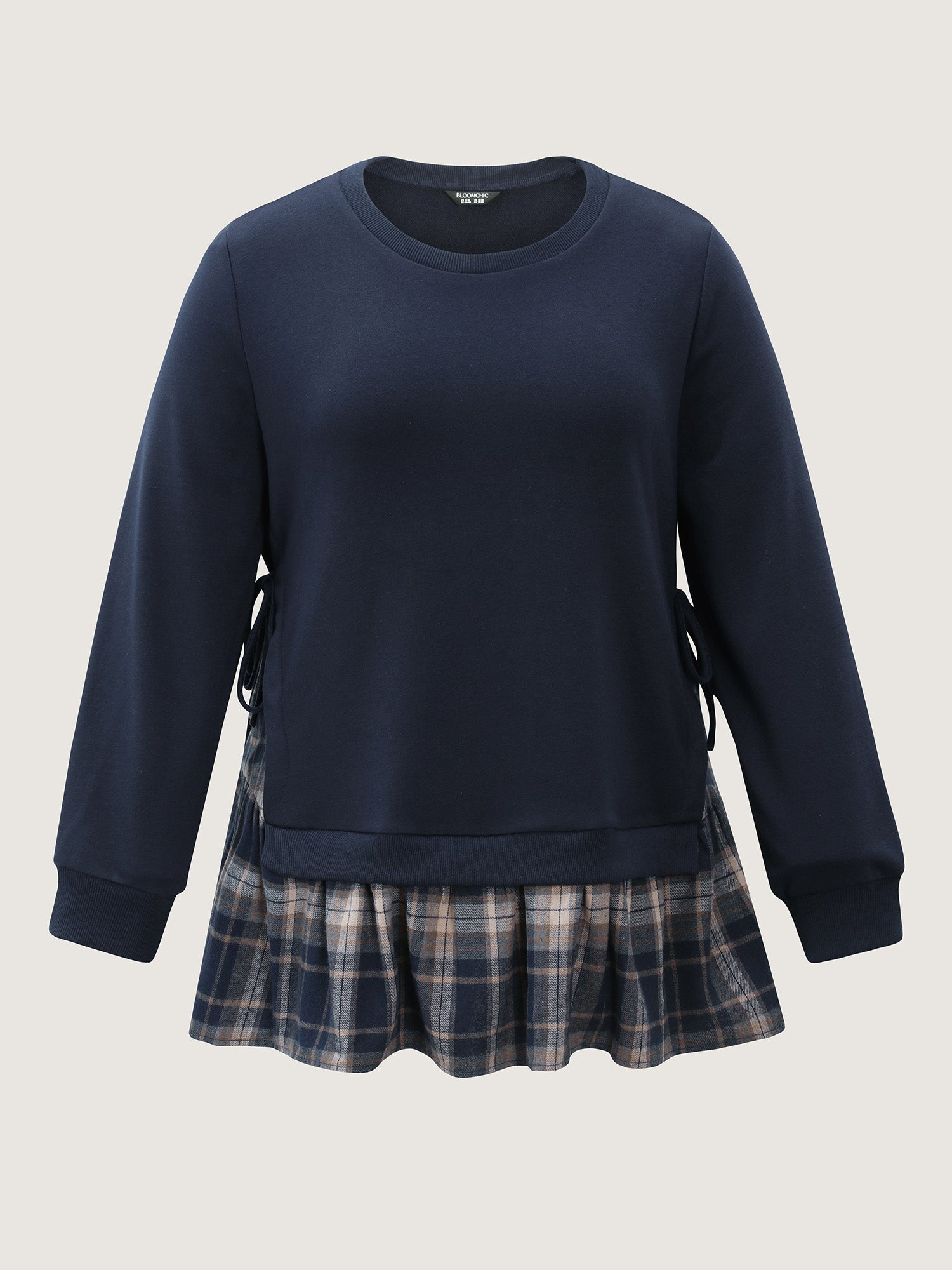 Plaid Pattern Layered Stretchy Sweatshirt