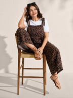 Leopard Print Shirred Shoulder Ties Jumpsuit