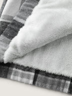 Checkered Pattern Lined Faux Fur Zipper Hoodie