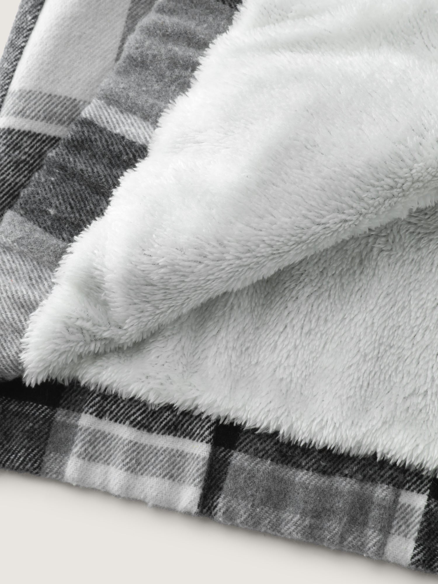 Checkered Pattern Lined Faux Fur Zipper Hoodie