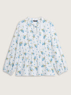 Floral Print Waist Defining Neck Tie Blouse