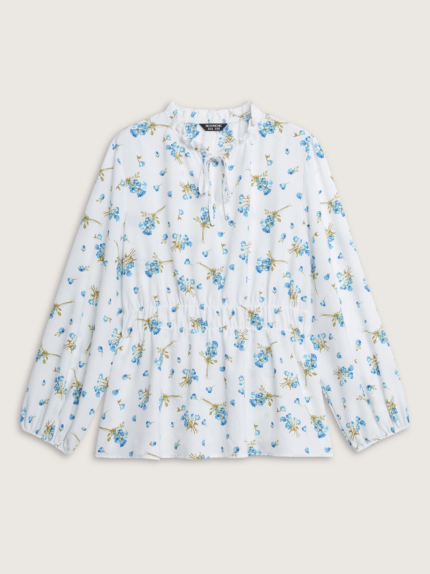 Floral Print Waist Defining Neck Tie Blouse