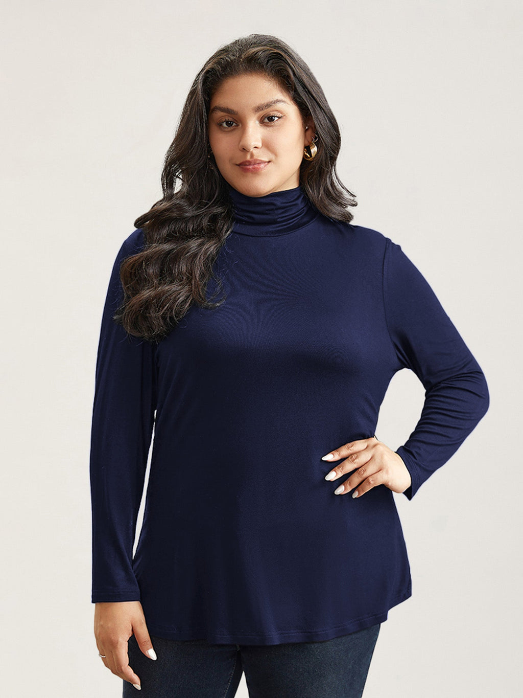 Supersoft Essentials Solid Funnel Neck Knit T-shirt