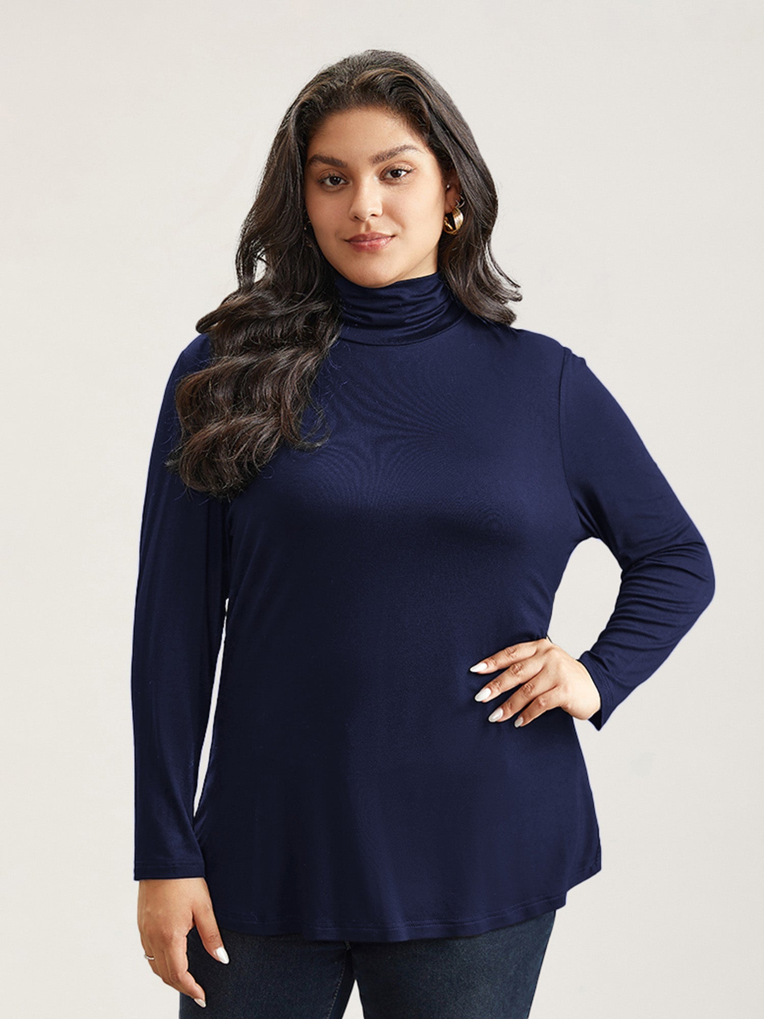 Supersoft Essentials Solid Funnel Neck Knit T-shirt