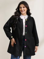 Colorful Buttons Hooded Pocket Coat