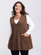 A-Line Pockets V-Neck Pullover