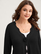 Supersoft Textured Floral Button Ruffled Hem Knit Cardigan