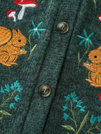 Squirrel Embroidered Button V-Neck Knit Cardigan