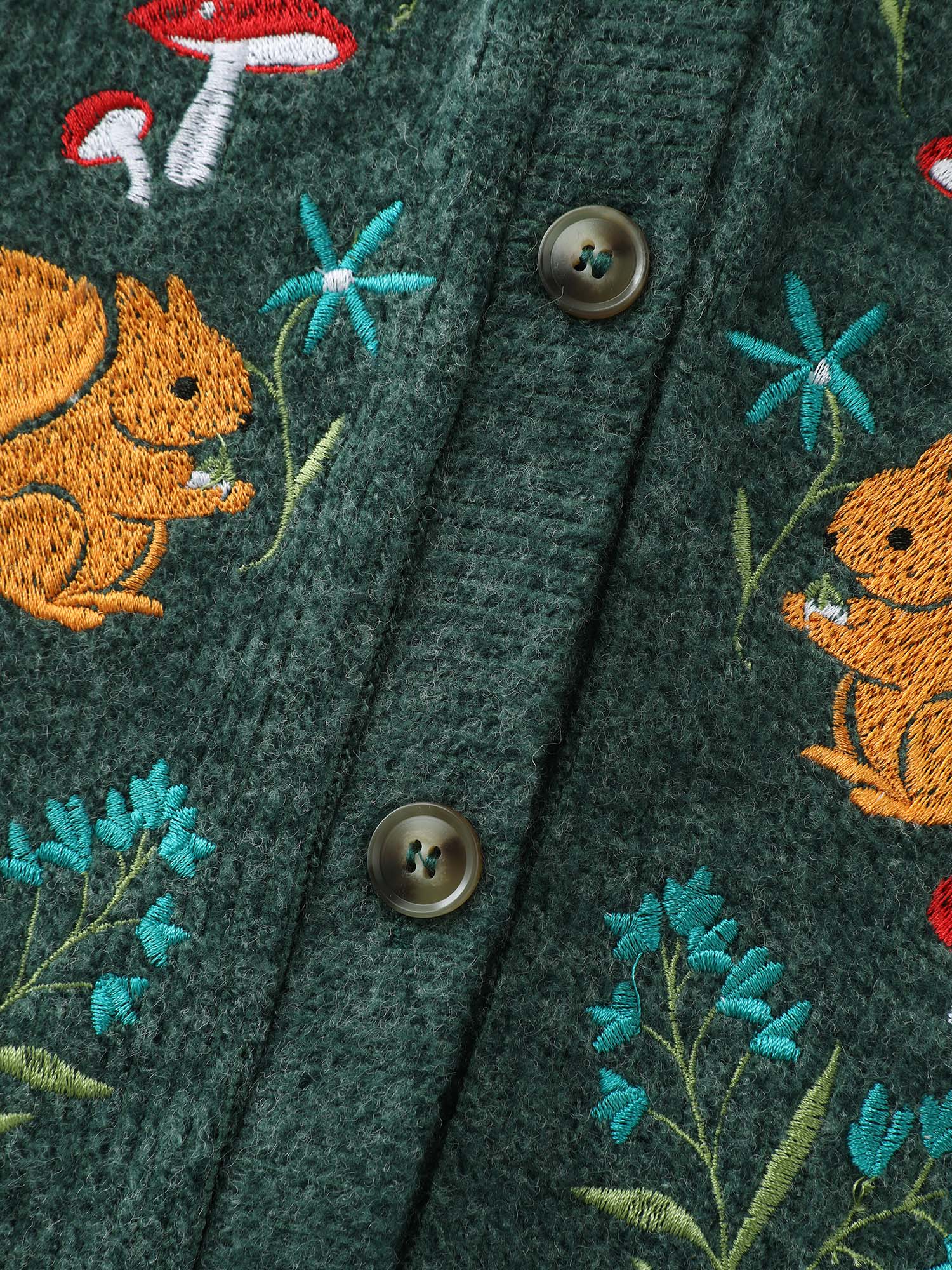 Squirrel Embroidered Button V-Neck Knit Cardigan