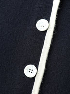 Blazer Collar Pockets Color Contrast Knit Cardigan