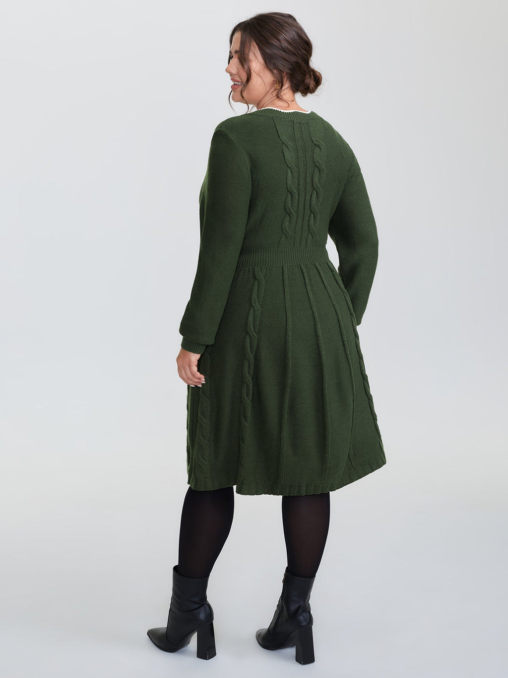 Scalloped V-Neck Fit and Flare Sweater Dress