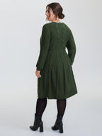 Scalloped V-Neck Fit and Flare Sweater Dress