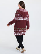 Boho Print Jacquard Hooded Knit Cardigan