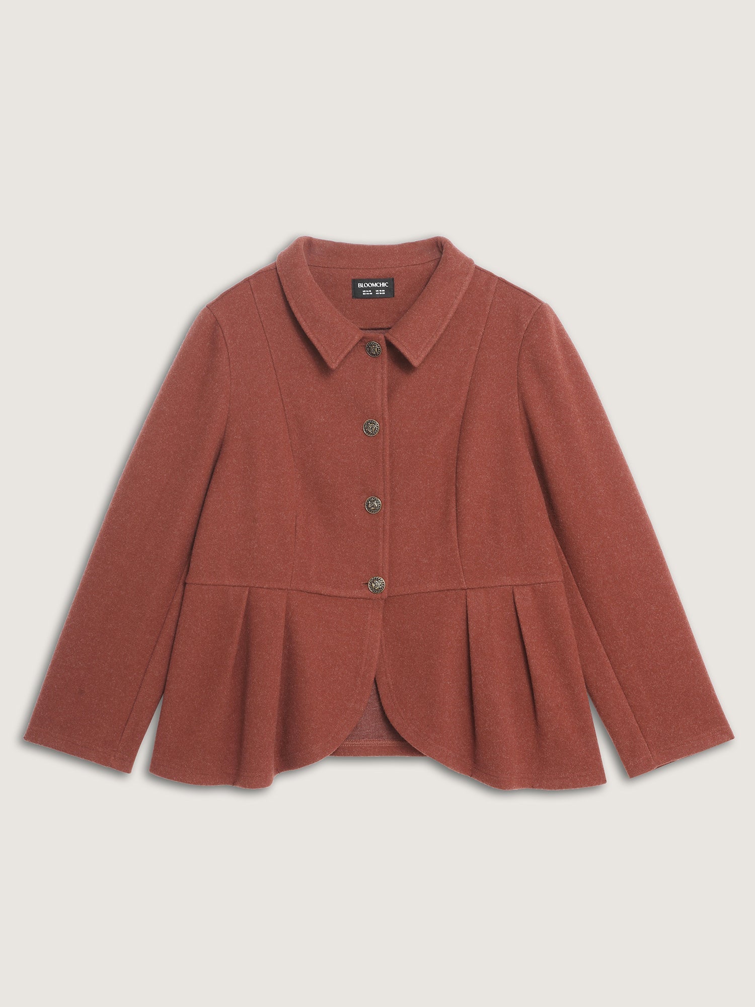 Pleated Curvy Hem Button Blazer