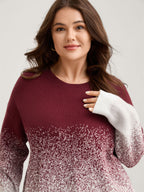 Jacquard Color Blend Ribbed Hem Pullover