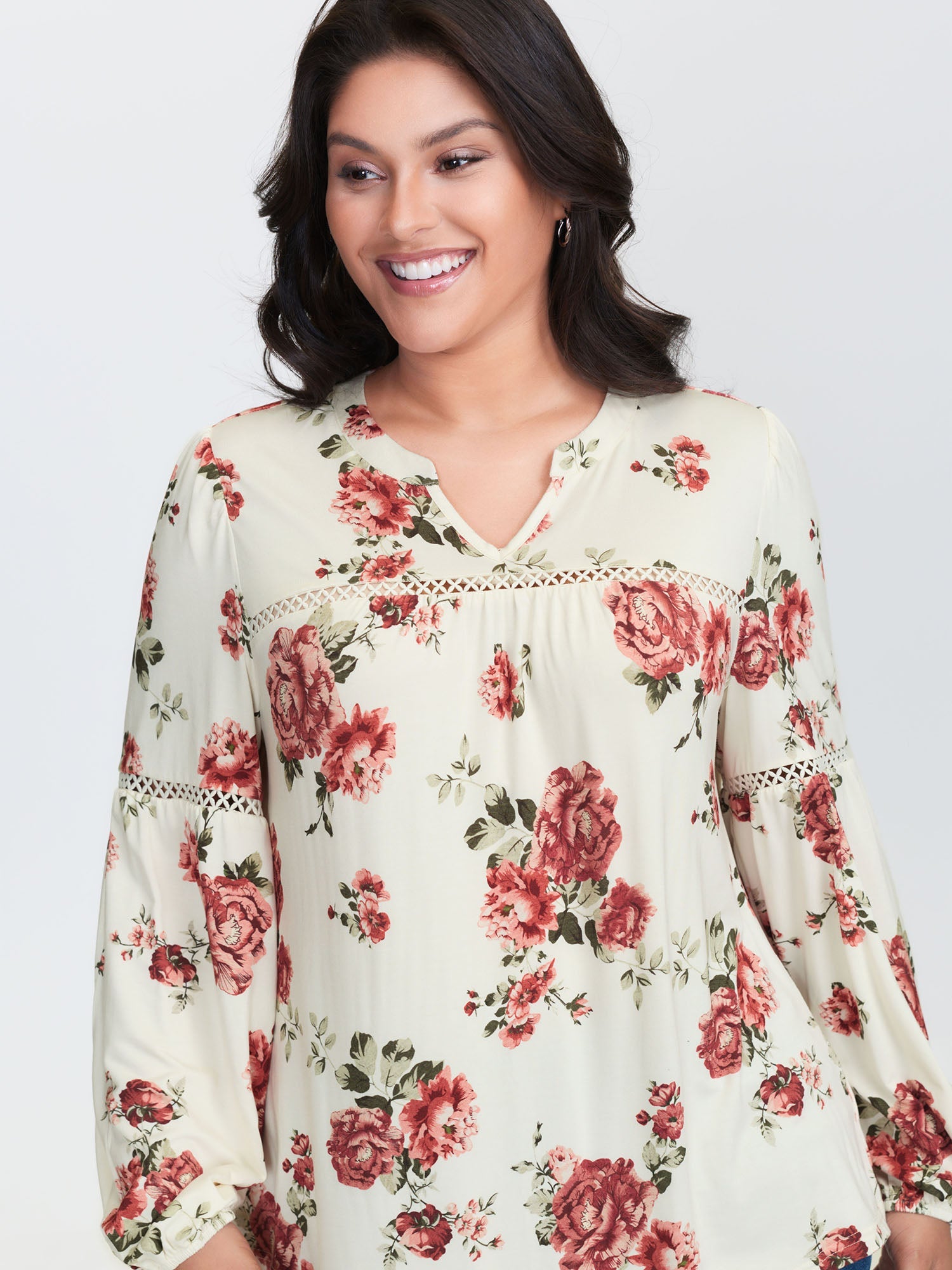 Supersoft Floral Lace Trim Knit Top