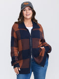 Supersoft Checkered Pattern Zip Knit Cardigan