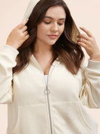 Textured Rhinestone Hooded O Ring Zipper Sweatshirt