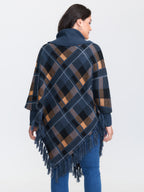 Holiday Plaid Turtleneck Fringe Hem Pullover