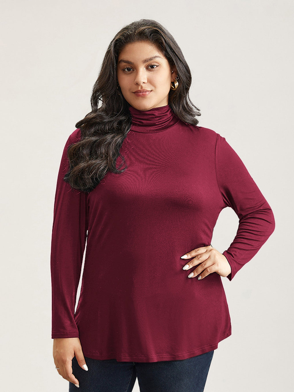 Supersoft Essentials Solid Funnel Neck Knit T-shirt